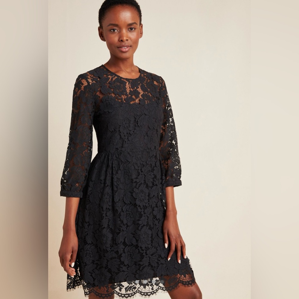 NWOT Anthropologie Mare Mare Persephone Black Lace Mini Dress Size Small